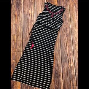 Talbots L Striped Maxi dress knit tie waist